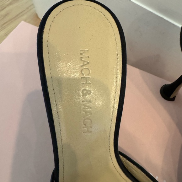 Mach & Mach satin mule sandals with double crystal bow accent. - Picture 2 of 8